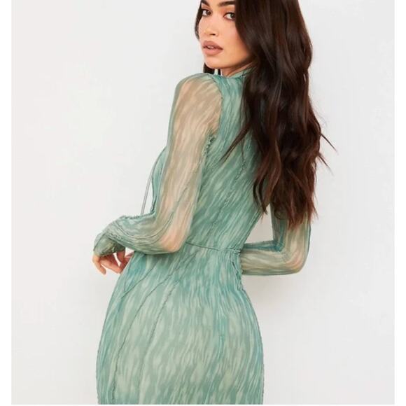 House Of CB Dress XS Dylan Green Colour Ivy Printed Mesh Lace Up Mini Sexy Party - Picture 5 of 16